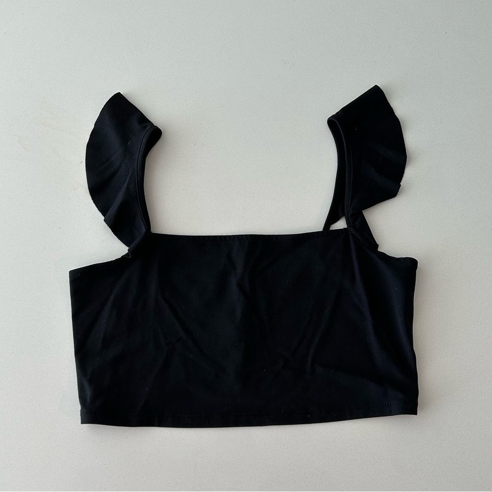 Free People Black Crop Top with Delicate Ruffled Straps